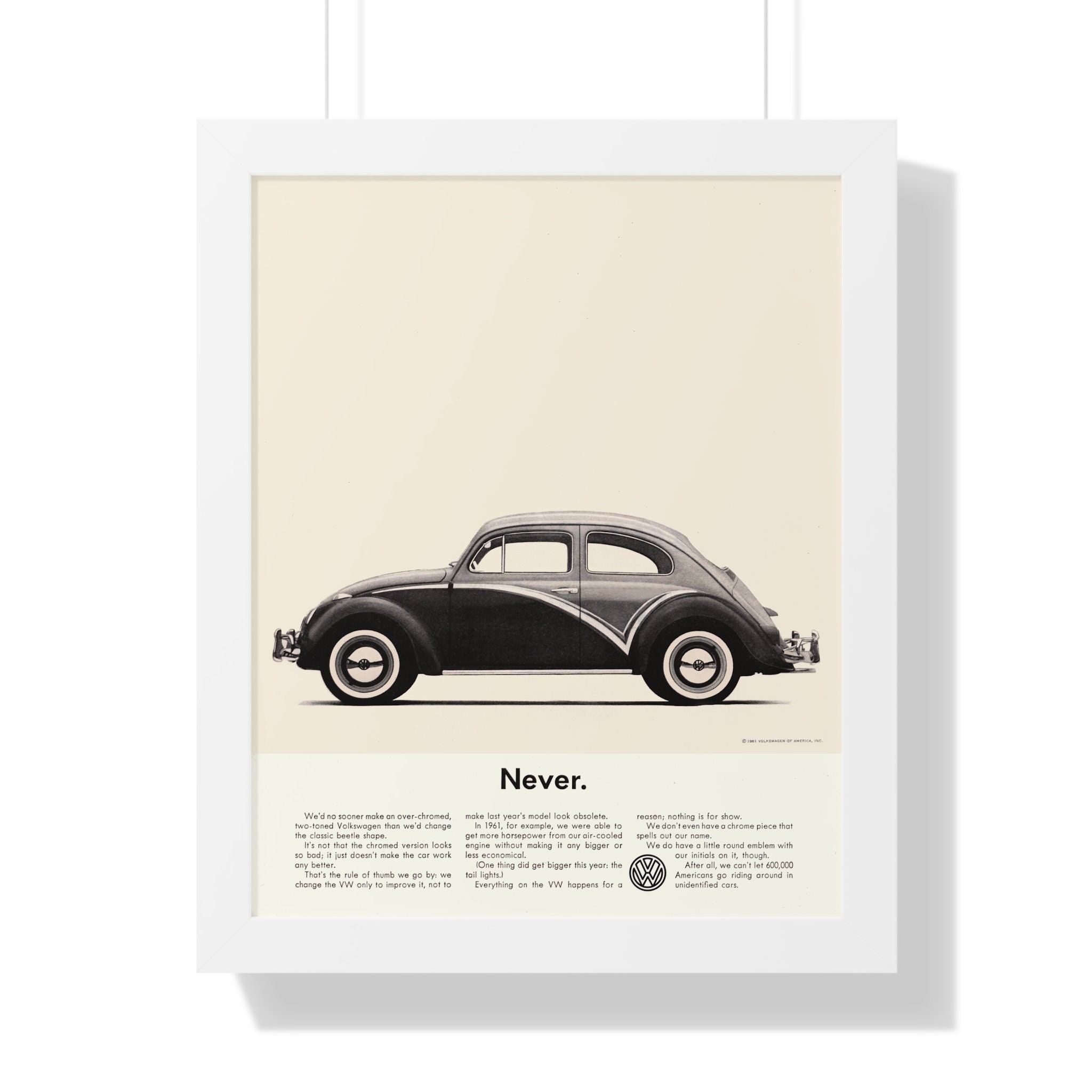 Volkswagen Beetle ポスター 1961 Volkswagen Beetle Never Printed Ad Framed Vertical Poster in