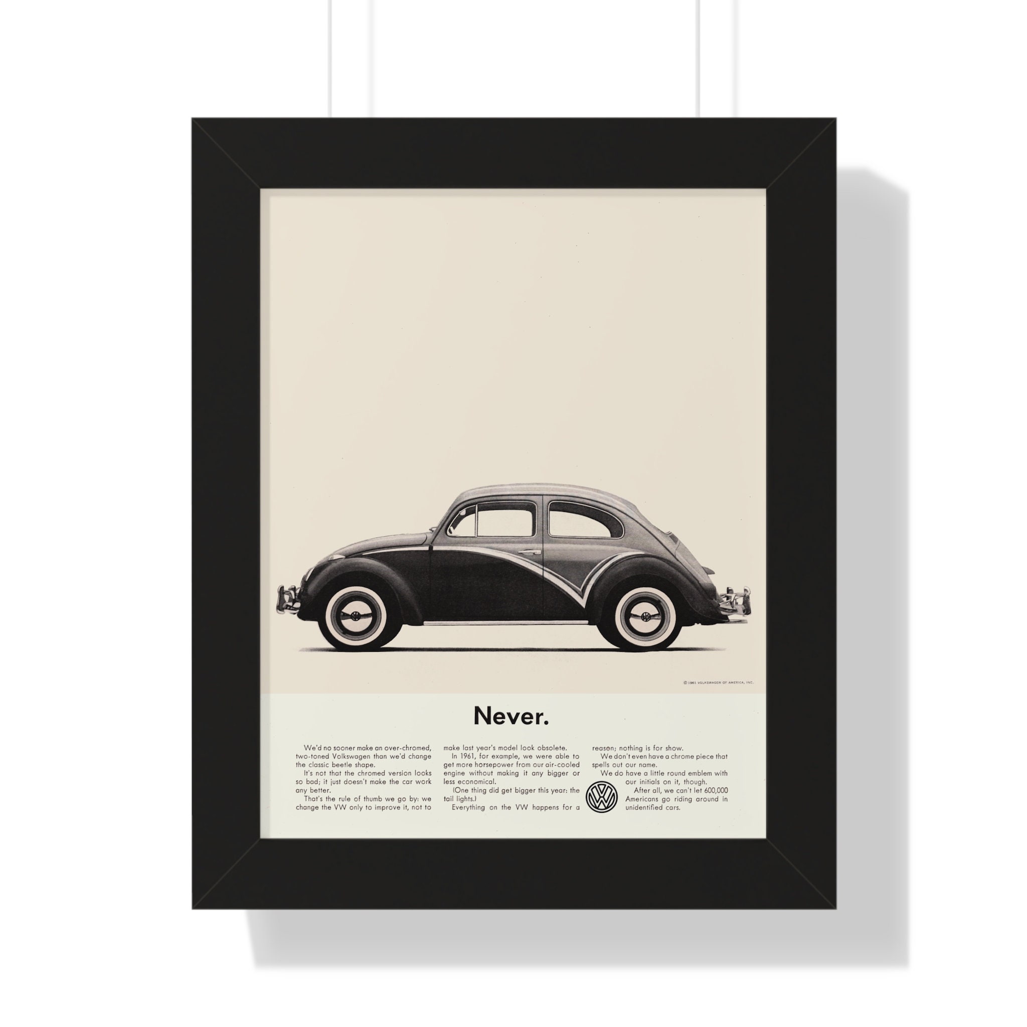 Volkswagen Beetle ポスター 1961 Volkswagen Beetle Never Printed Ad Framed Vertical Poster in
