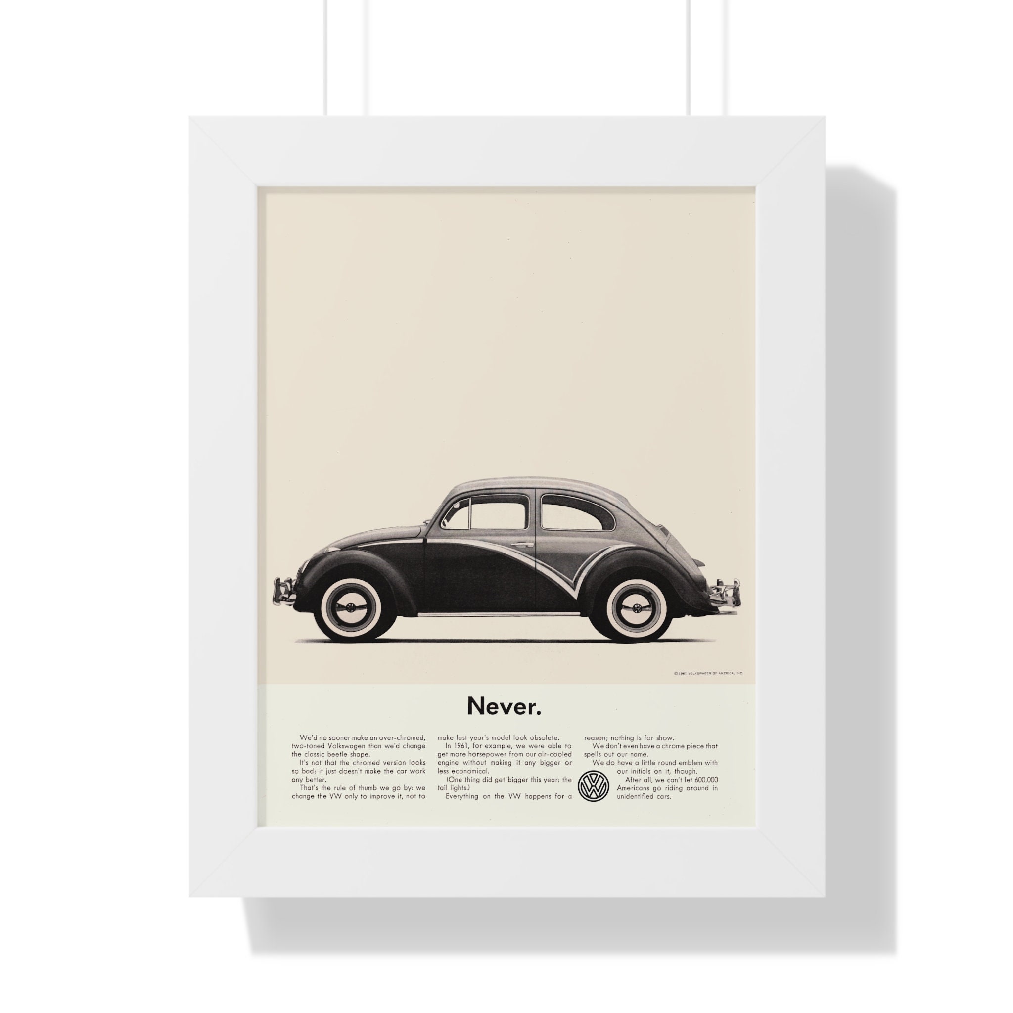 1961 Volkswagen Beetle Never Printed Ad Framed Vertical Poster in