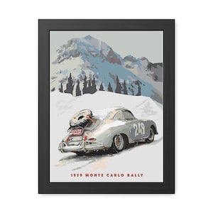 1959 Monaco Porsche 356 Vintage Car Framed Poster, Retro Wall Art, 1959 Monte Carlo Rally Decor, Gift for Auto Enthusiasts, Racing Art Print