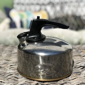 Vintage Revere Ware Tea Kettle • 1992 Centennial Paul Revere Edition • Stainless Steel Whistling Teapot •