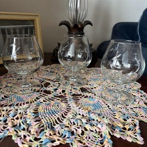 Princess House Heritage Etched Glass Brandy Snifters - Set of 3