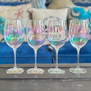 Set of 4 Pier 1 Imports Iridescent Wine Glasses  Rainbow Luster Stemware