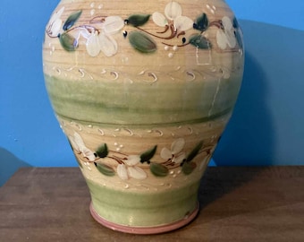 Vintage French Ceramic Vase/Crock | Hand-Painted Floral Pottery