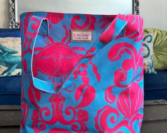 Lilly Pulitzer for Estée Lauder Tote Bag – Pink & Blue Coastal Print