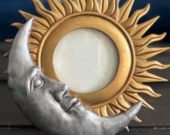 Vintage Sun Moon Picture Frame – Gold Silver Celestial Astrology Decor