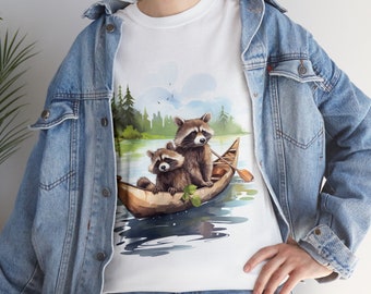 Cartoon, racoons, 90's style , graphics t-shirt, racoons on a boat Unisex Heavy Cotton Tee