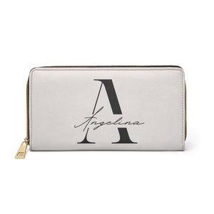 Personalised Beige Zipper Wallet - Black and Gold