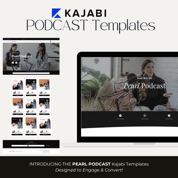Page d'accueil du podcast | Page de l'épisode du podcast + page TY. Modèles de podcasts Kajabi pour les créateurs de cours en ligne, les entrepreneurs et les coachs