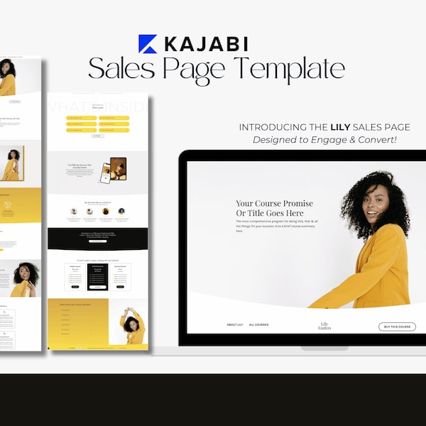 Plantilla de página de ventas de Kajabi para creadores de cursos en línea y emprendedores/Plantilla de embudo de ventas de lanzamiento/LILY