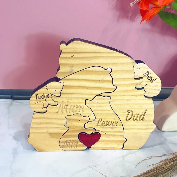 Bear Family Puzzle - 4 Person Animal Figurine - Family Home Decor - Family Keepsake Gift - Father's Day Gifts - Wooden Bear Family Puzzle