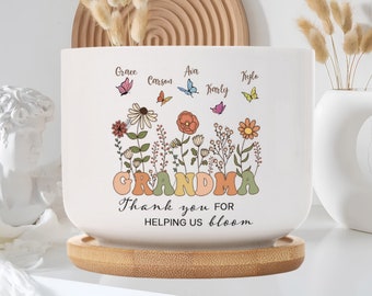 Flower Pot for Mom - Grandma -Gift for Mom - Personalized Butterfly Customized Children's Name Grandma Ceramic Flower Pot -Mother's Day Gift