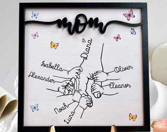 Gepersonaliseerd houten bord - Moederlogo - Moederdagcadeau - Houd moeders hand vast - Cadeau voor oma - Moederdagbloembeker - Cadeaus voor moeder van kind