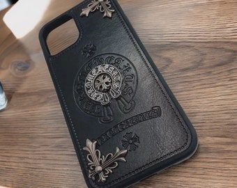 CH Style leather iPhone Case, iphone 15 case, Cross phone case, iPhone Leather Case, CH Cross case