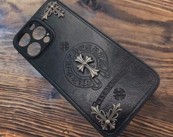 Funda para iPhone de cuero estilo CH, funda para iPhone 15, funda para teléfono cruzado, funda de cuero para iPhone, funda CH Cross