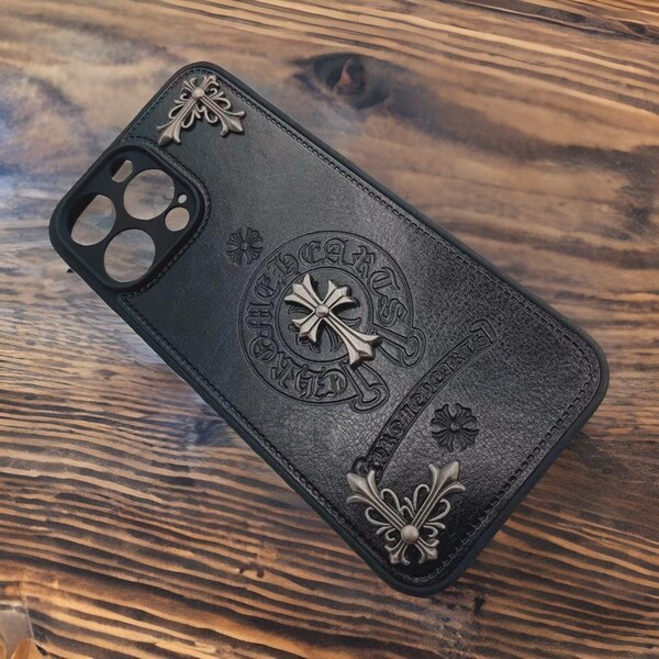 CH Style leather iPhone Case, iphone 15 case, Cross phone case, iPhone Leather Case, CH Cross case