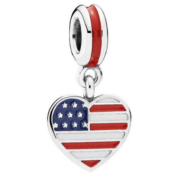 Pandora アメリカ国旗ハートチャーム (US limited) Amazon.com: LAMOONY USA Flag Heart Charm 925 Sterling Silver Love