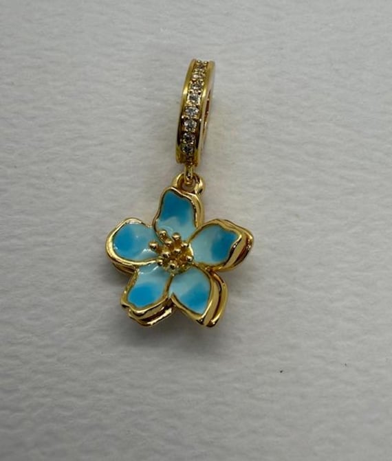 Pandora 14k Gold Plated Blue Blossom Dangle CZ Charm - Etsy
