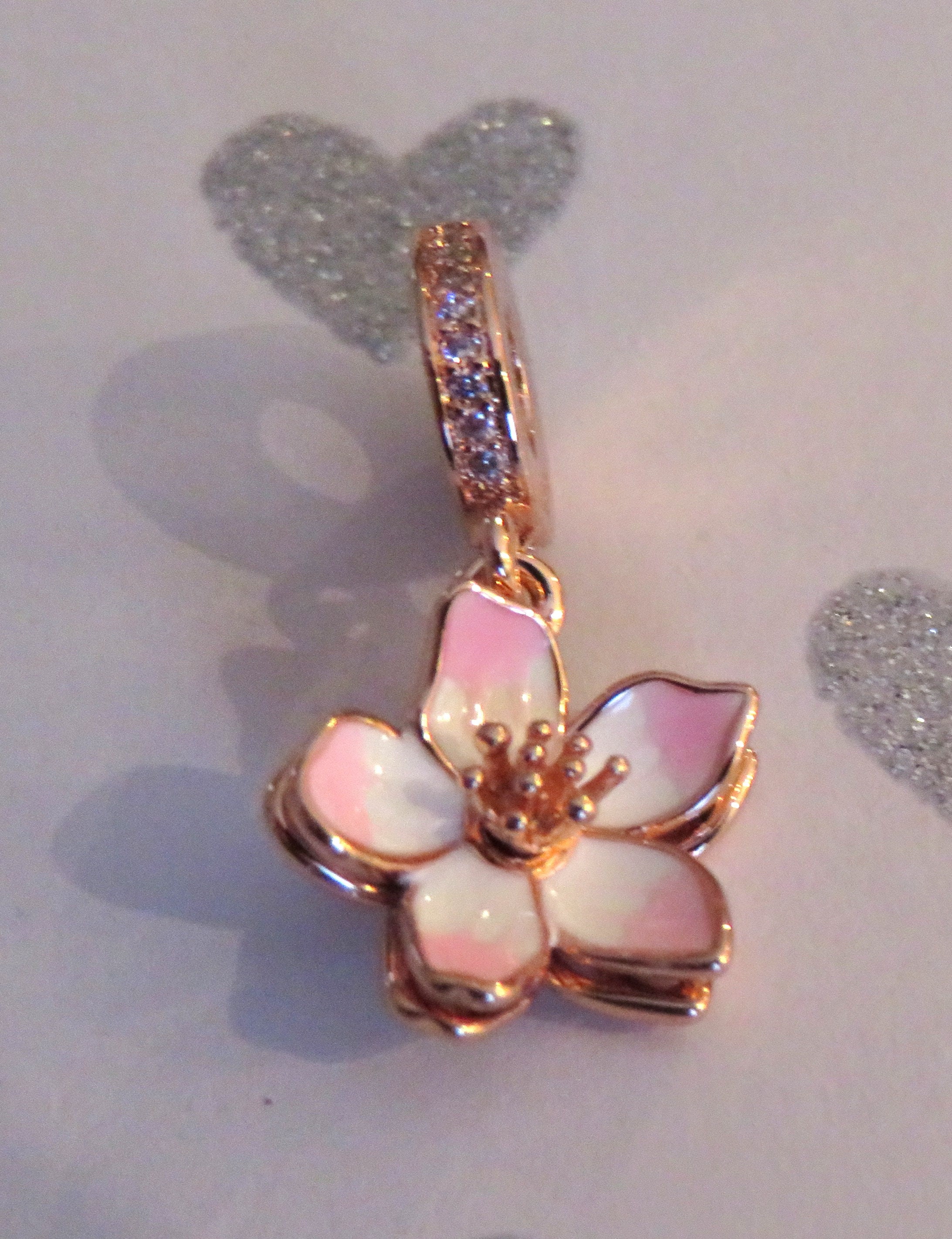 アクセサリー Magnolia Bloom Dangle Charm/14k Heart NEW Genuine Pandora Silver Magnolia Bloom Dangle CZ Charm