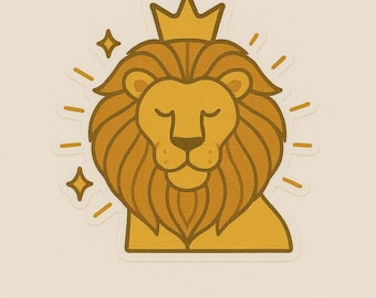 Leo Zodiac Sticker-Crowned Lion Vinyl Decal for Laptops, Journals, and More
