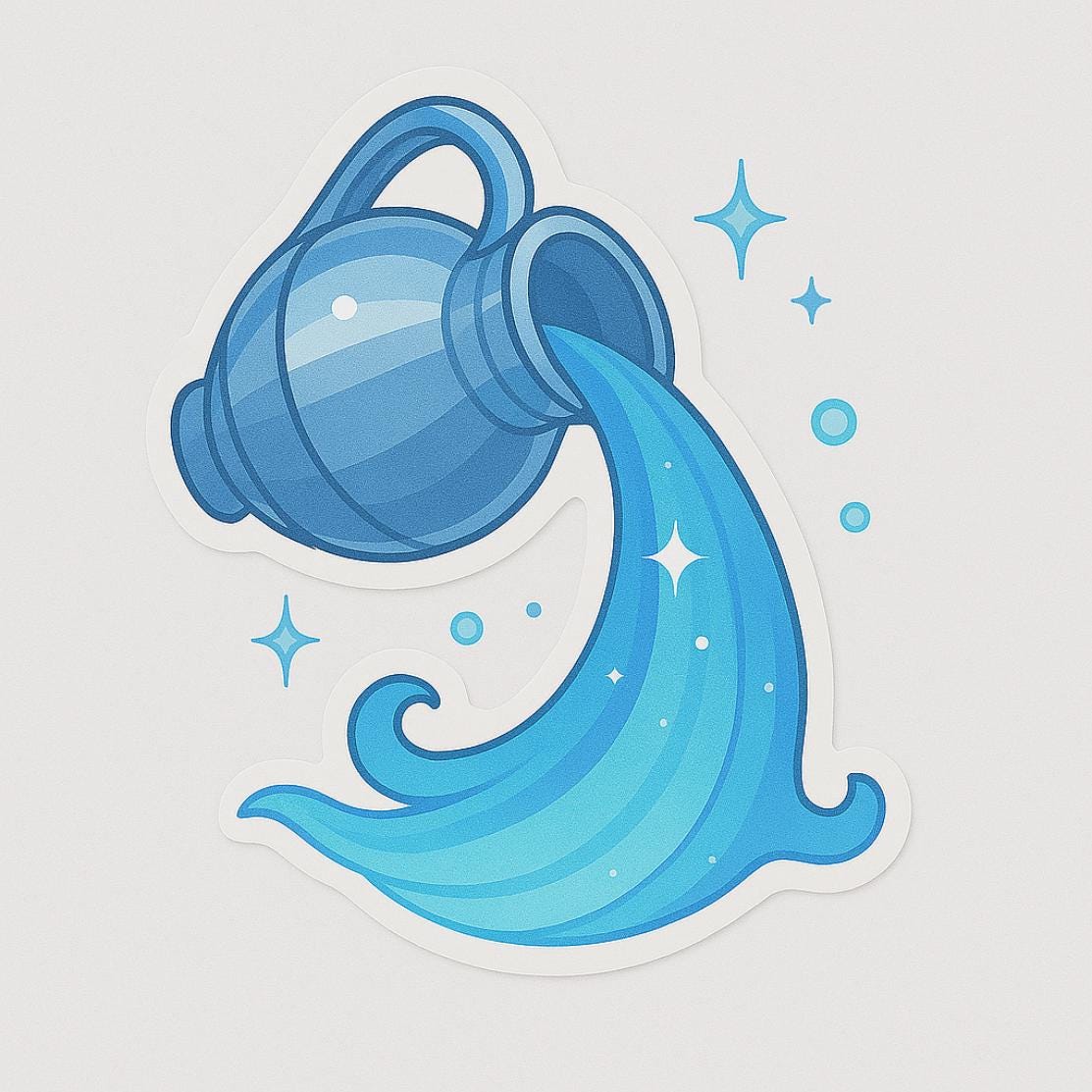 Aquarius Vase Sticker-Zodiac Sign Vinyl Decal in Blue for Laptops, Journals, and More