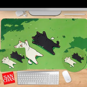 Cute Cats Sleeping Desk Mat Kawaii Minimal Whimsical Animal Cartoon Large Anime XL Extended Gaming Keyboard Mousepad MTG Playmat TCG Deskmat