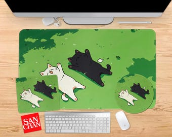 Cute Cats Sleeping Desk Mat Kawaii Minimal Whimsical Animal Cartoon Large Anime XL Extended Gaming Keyboard Mousepad MTG Playmat TCG Deskmat