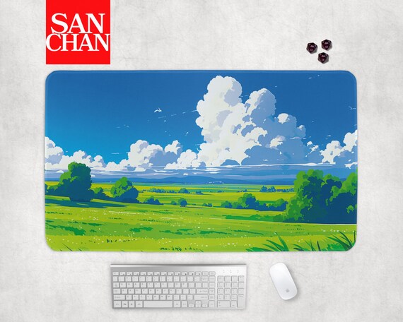 Nature Landscape Lofi Deskmat Cozy Green Grass Scenery Japanese Anime Large Gaming Mousepad XL Extended Keyboard Mouse Pad MTG Playmat TCG