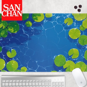 Lilypad Frog Pond Desk Mat | XL Gaming Large Mousepad, Keyboard Mat for Gamers Home Office, Stitched Edges, Vibrant, Cute MTG Playmat TCG