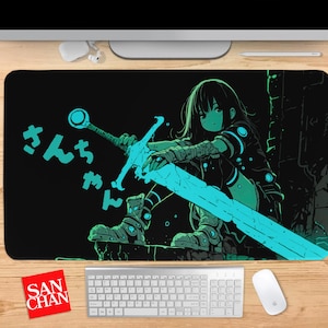 Sword Waifu Desk Mat | XL Gaming Large Mouse Pad, Keyboard Mousepad, Kawaii Japanese Dark Fantasy Design, Gothic Girl Anime, MTG Playmat TCG