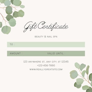 Gift Certificate, Gift Card, Printable Gift Certificate, Digital Gift Certificate, Gift Certigicate Template