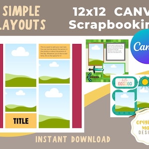 12x12 CANVA Scrapbooking Template, Scrapbook Layout, Simple, Photo Collage Page, Digital Scrapbook Template Editable in Canva