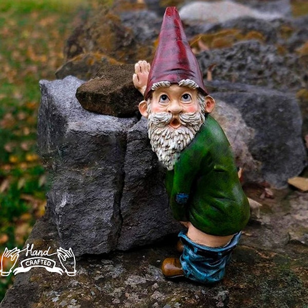 Funny Peeing Outdoor Gnome | Garden Gnomes | Handcrafted Gnomes | Urinating Gnomes | Unique Garden Gnomes
