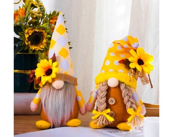 Peluche d'intérieur tournesol d'été | Nains d'intérieur | Nains fabriqués à la main | Nains en peluche