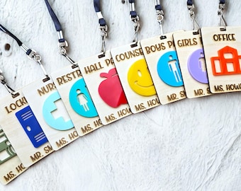 Personalized Teacher Hall Pass,Classroom Accessories, Bathroom Pass, Classroom Hall Pass, Gift for Teacher Appreciation,  Hall Pass Lanyard