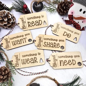 Something You Want, Something You Need, Something to Wear, Something to Read, Personalized Holiday Christmas Gift Tags, Set of 6