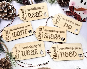 Something You Want, Something You Need, Something to Wear, Something to Read, Personalized Holiday Christmas Gift Tags, Set of 6