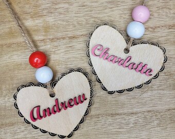 Valentine's Name Tags, Wooden Heart Name Tags, Personalized Gift Tag, Valentine's Day Basket Tag, Valentine Gifts, Heart Gift Tag