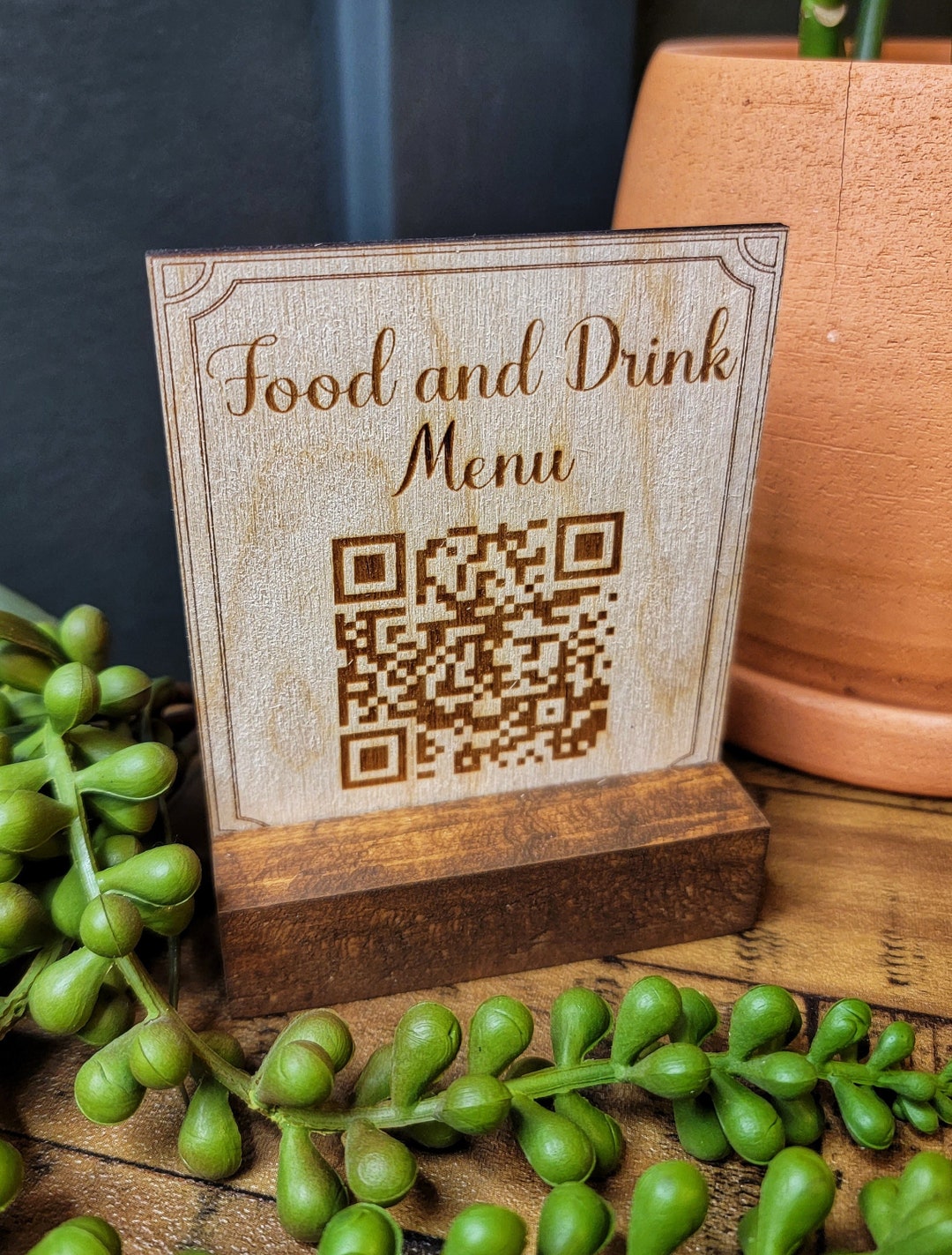 Custom Made QR Code Menu Sign, Wifi Sign, Wifi Network Sign, Wooden ...