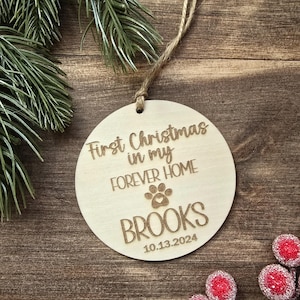 Personalized Dog Adoption Wood Ornament, First Christmas Forever Home