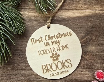 Personalized Dog Adoption Wood Ornament, First Christmas Forever Home