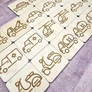 Vehicle Themed Memory Game, Kids Matching Game, Learning Gift, Wooden Games, Transportation Game, Kids Memory Game, Montessori