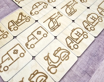 Vehicle Themed Memory Game, Kids Matching Game, Learning Gift, Wooden Games, Transportation Game, Kids Memory Game, Montessori