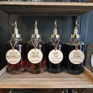 Coffee Syrup Labels, Custom Wooden Coffee Bar Labels, Coffee Labels, Coffee Bar Accessories, Engraved Coffee Labels, Coffee Bar