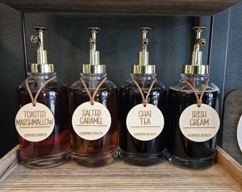 Coffee Syrup Labels, Custom Wooden Coffee Bar Labels, Coffee Labels, Coffee Bar Accessories, Engraved Coffee Labels, Coffee Bar