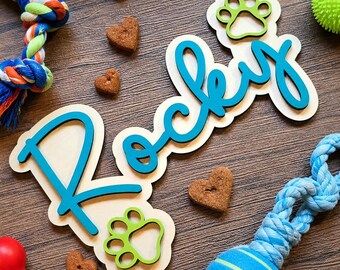 Personalized Dog Name Sign with Paw Bone, Sog Name Wall Decor, Custom Wooden Pet Name Sign, Dog Lover Gift
