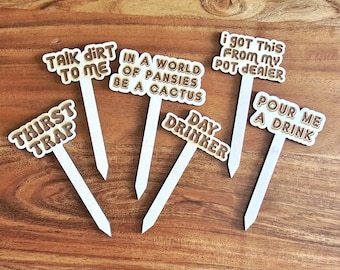 Funny Plant Stakes, Plant Markers, Garden Stakes, Garden Decor, Plant Accessories, Funny Plant Markers, Wooden Plant Stakes, Plant Signs