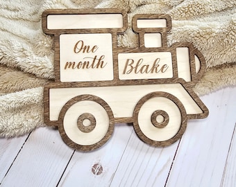 Train Baby Monthly Milestone Marker, Boy Monthly Photo Sign, Train Milestone Card, Baby Shower Gift, Baby Photo Prop, Boy First Year Photos