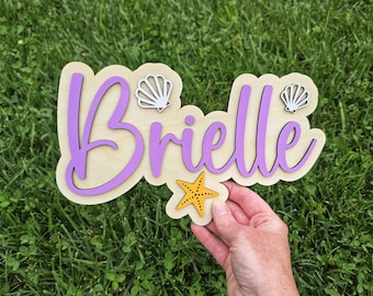Ocean Name Sign, Personalized Beach Name Sign, 3D Wood Ocean Decor, Kids Room Sign, Beach Decor