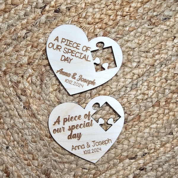 Wedding Favor Magnet, Keepsake for Wedding Guests, Rustic Wedding Favors, Puzzle Piece Wedding Favor, Heart Wedding Favor, Wood Wedding Gift